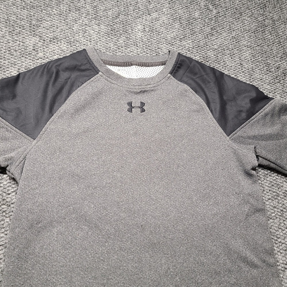 Under Armour Mens ColdGear Gray Fleece Long Sleeve Crewneck Shirt SM Loose gym